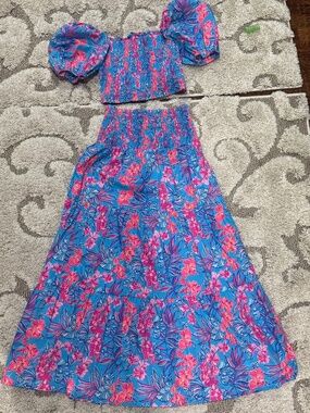2 Piece Set: Lilly Pulitzer Aston Maxi Set XS NWT Cumulus Blue Orchid Oasis
